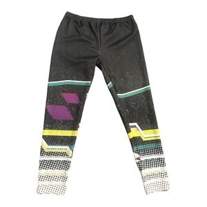 Rocawear Womens L Black Multi Geometric Polka Dot Stretch Graphic Leggings Y2K
